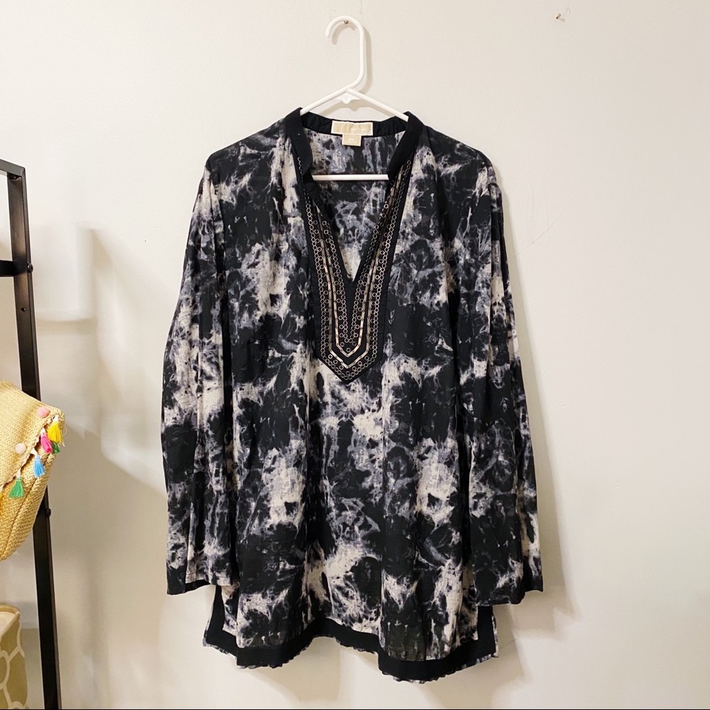 Michael Kors Watercolor V Neck Beaded Tunic 2X